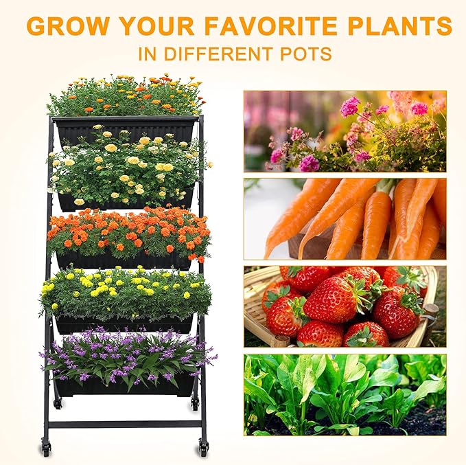 4.5-Ft Raised Garden Bed - Vertical Garden Freestanding Elevated Planter with 5 Container Boxes - Good for Patio or Balcony Indoor and Outdoor Black