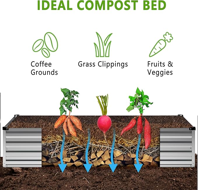 12x4x1FT Galvanized Raised Garden Bed KitVegetable Boxes-Rectangle Metal Flower BoxLarge Planter Raised Beds Outdoor Garden for PlantingFruitHerb-Silver