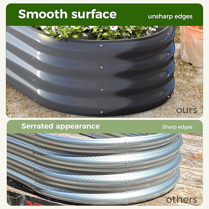 Galvanized Raised Garden Bed 2 Pcs 4x2x1ft Oval Metal Planter Box Outdoor for Planting Vegetables Fruits Flowers Grey