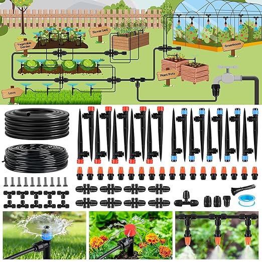 240FT Drip Irrigation System for Garden 2026 Upgraded Quick-Connect Automatic Garden Watering System with 1/2 &amp 1/4 Tubing and Adjustable Nozzle Emitters for Greenhouse Yard Lawn Raised Bed