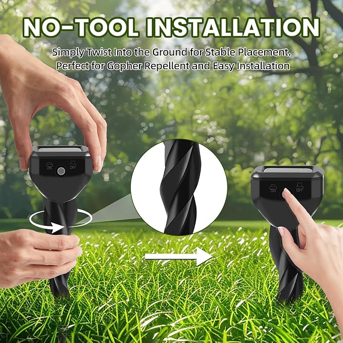 2026 Upgraded Mole &amp Snake &amp Skunk &amp Rabbit Repellent Solar Powered Ultrasonic Deterrent IP65 Waterproof Effective Get Rid of Gopher Raccoon Vole Groundhog Chipmunk for Yard Lawn Garden