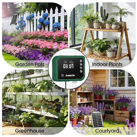 8W Solar Drip Irrigation System for Gardens DIY Automatic Drip Kit Supports Watering 30 Pots Includes 35m Drip Hose and 30 Emitters Suitable for Gardens/Greenhouses/Outdoor Irrigation Timer