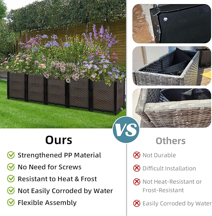 Large Raised Planter Box Outdoor Self Watering 78.7x15.7x19.7 Deep Raised Garden Bed - Elevated Garden Box with Drainage Plug Rectangular Garden Planter Perfect for Patio Balcony Deck