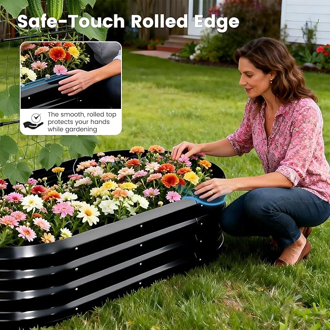 3 in 1 Galvanized Raised Garden Bed with 87 H Arch Trellis for Climbing Plants Outdoor Gardening Planter Box with Climbing Net for Flower Vegetables Fruits Herbs Black