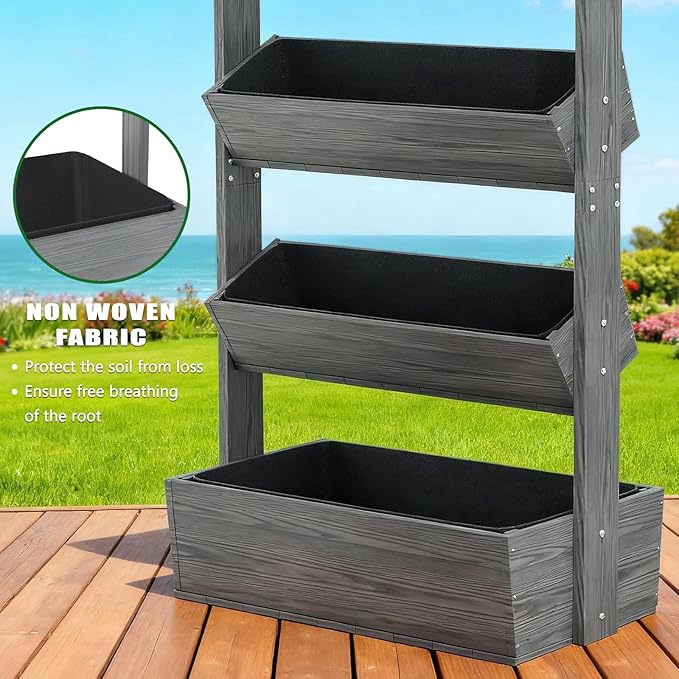 Wooden Vertical Raised Garden Bed 5 Tier Garden Planters Raised Beds Freestanding Plant Stand Flower Rack Wooden Planter Box for Plants Herbs Flowers Vegetables Outdoor Indoor Gardening