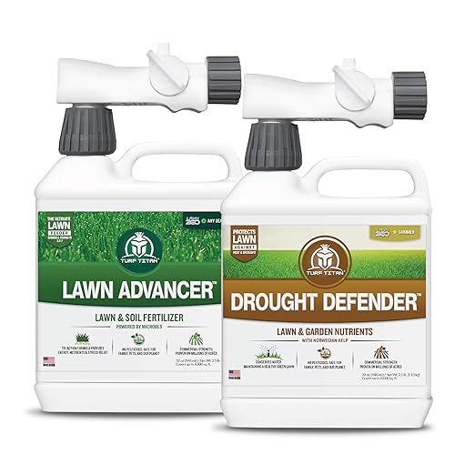 Turf Titan Lawn 360 Early Summer Drought Defender &amp Lawn Advancer Bundle - Grass Care Bundle for Resilient Green Grass – Complete Early Summer Yard Fertilizer Solution with Hose End Sprayer