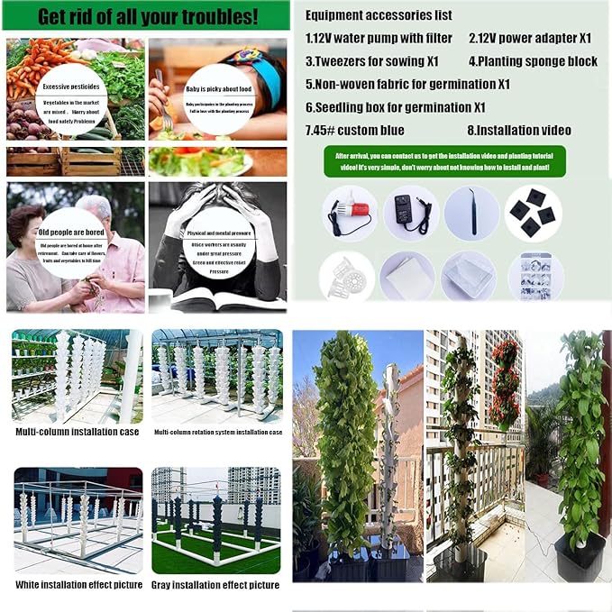 Soilless Cultivation Hydroponic Planting ColumnsVertical Hydroponics Garden Grow TowerHydroponics Growing TowerVertical Tower Planters White-12-layer