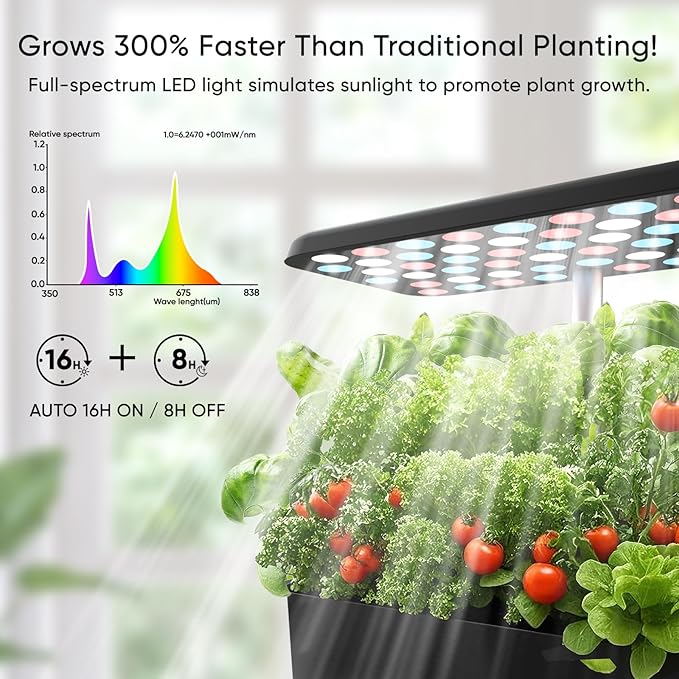 Sonicgrace Indoor Hydroponic Growing System with LED Grow Light Quiet Smart Water Pump 5 Pods Automatic Timer Perfect for Herbs Vegetables and Fruits Ideal Home Office Gardening Gift