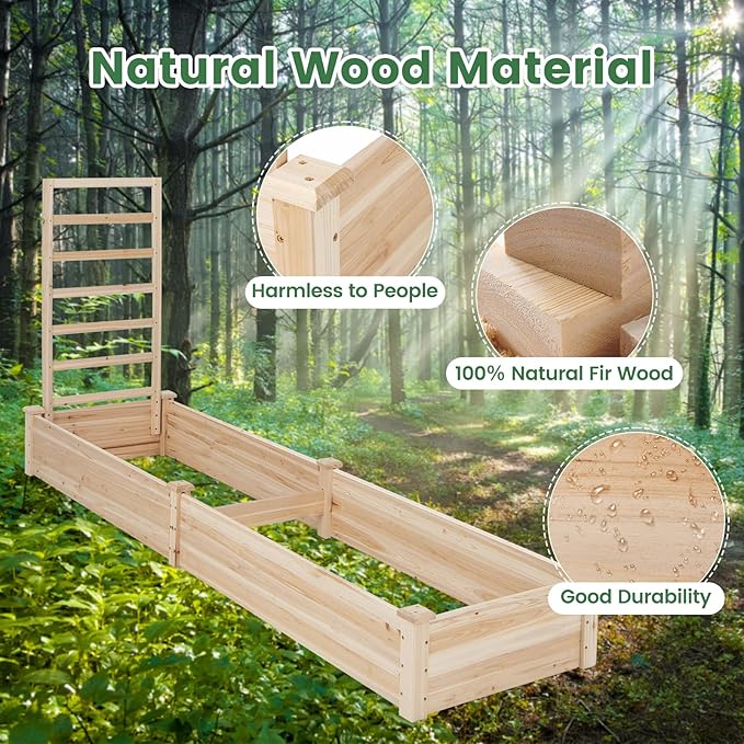 Giantex Raised Garden Bed with Trellis 93 L x 25 W x 40 H Wood Planter Box for Vegetables Flowers Herbs Fruits Climbing Plants Cucumber Easy Assembly Outdoor Rectangular Floor Gardening Beds