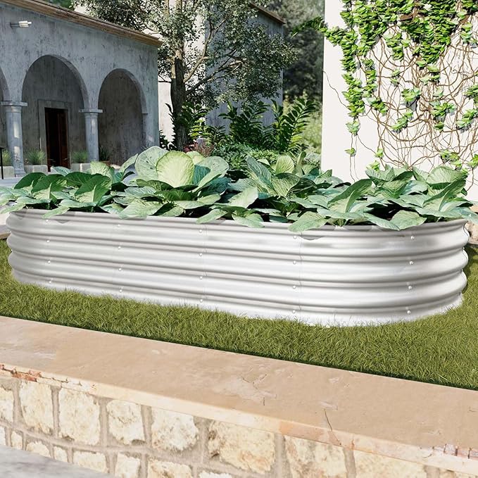 6x3x1ft Heavy Duty Metal Raised Garde Bed Kit Oval Large Metal Planter Boxes for Vegetables/Herbs/Flowers Galvanized Planter Raised Garden Beds for Outdoor with Reinforced Edges (1Pcs 6x3x1ft)