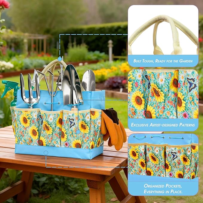 Garden Tool Set 10 PCS Gardening Essentials Stainless Steel Garden Hand Tools with Tote Bag Well-Designed Gardening Supplies Kit Gifts for Women Men Gardeners