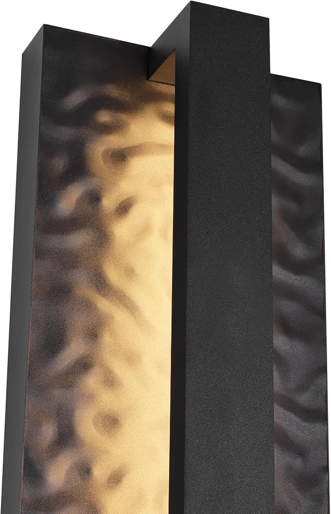 LamQee 23.6in Long Outdoor Modern LED Wall Lights Hammered Wrought Iron and Aluminum 3000K 1200LM Linear Exterior Lighting Fixtures Wall Mount Waterproof Outside Sconce for House Porch Patio Garage