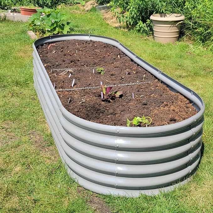 8 Pack 8x3x1.5FT Galvanized Raised Garden Bed Kit Oval Metal Ground Planter Box Outdoor Bottomless Planter Raised Beds for Vegetables Flowers Herbs Fruits Gray