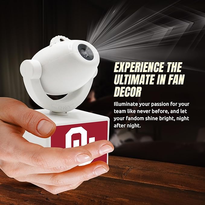 Sporticulture NCAA American Football Oklahoma Sooners - Adjustable Led Mini Spotlight Projector with 6 Team Logo Designs - Portable &amp Rechargeable Spotlight - Battery-Operated - 4.375” x 3.125”