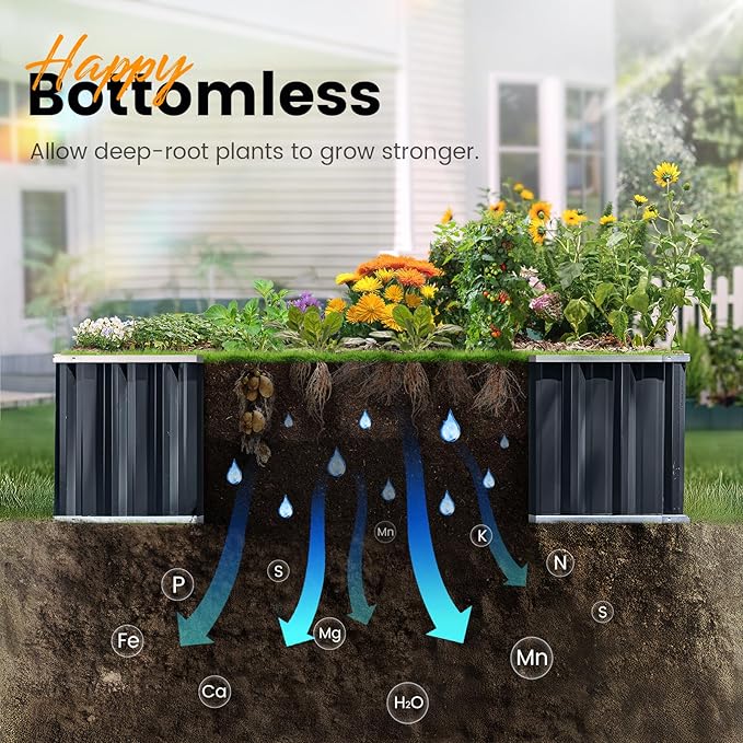 KING BIRD 68 x 36 x 34.6 Raised Garden Bed with Garden Anti-Bird Protection Netting Structure Galvanized Steel Metal Planter Kit Box with 2 Pairs of Gloves Dark Grey
