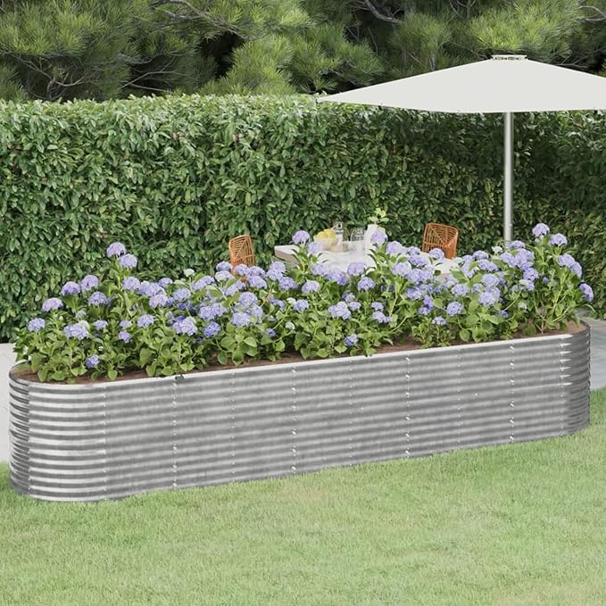 Garden Raised Bed Planter Raised Beds Raised Planter Box Planters for Outdoor Plants Garden Beds Powder-Coated Steel 144.9x31.5x26.8 Silver