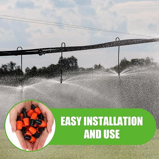 Frienda 590 ft Drip Irrigation System Kit Misting Plant Watering System with 1/4 inch 0.12 inch Irrigation Tubing Hose Adjustable Nozzle Emitters Barbed Fittings for Garden Yard Lawn