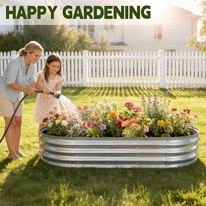Galvanized Raised Garden Bed Outdoor Large Raised Bed for Gardening 2Pcs 6x3x1ft Oval Metal Planter Box for Vegetables Fruits Flowers Silver