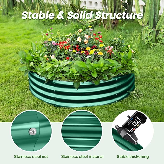 Land Guard 2×2×1ft Galvanized Raised Garden Bed Kit Round Galvanized Planter Raised Garden Boxes Outdoor Large Metal Raised Garden Beds for Vegetables Green