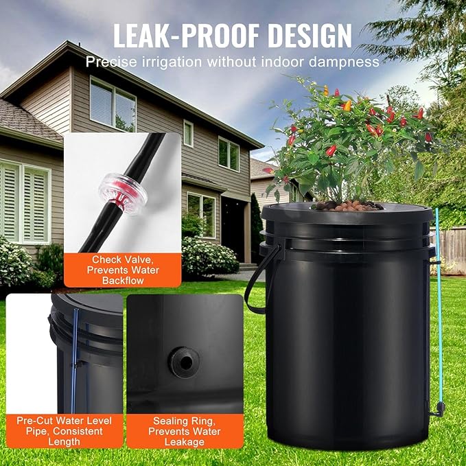 DWC Hydroponic System 5 Gallon 4 Buckets Deep Water Culture Growing Bucket Hydroponics Grow Kit with Pump Air Stone and Water Level Device for Indoor/Outdoor Leafy Vegetables