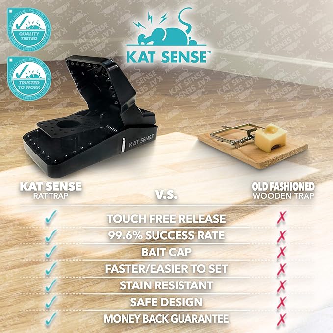 Kat Sense Large Rat Snap Traps Set of 6 - Multi-Capturing Tooth Design Humane Rat Trap Indoor &amp Outdoor Use Mouse Catcher for Repeat Use High Precision Triggering Traps for Rats Mice Chipmun