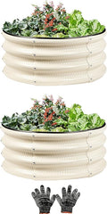 2 Pcs 2x2X1 ft Metal Galvanized Round Raised Garden Bed Kit Outdoor Cream White Planter Garden Bed Raised Box for Vegetables Fruits Flowers &amp Herbs