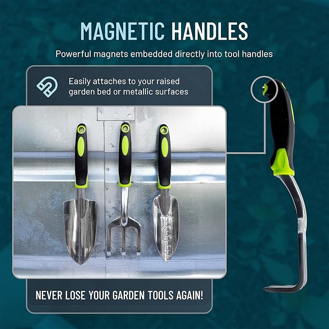 Magnetic Garden Tool Set – 3-Piece Stainless Steel Gardening Tools with Built-in Magnets Rust-Proof &amp Weather-Resistant Hand Tools for Digging Weeding &amp Transplanting