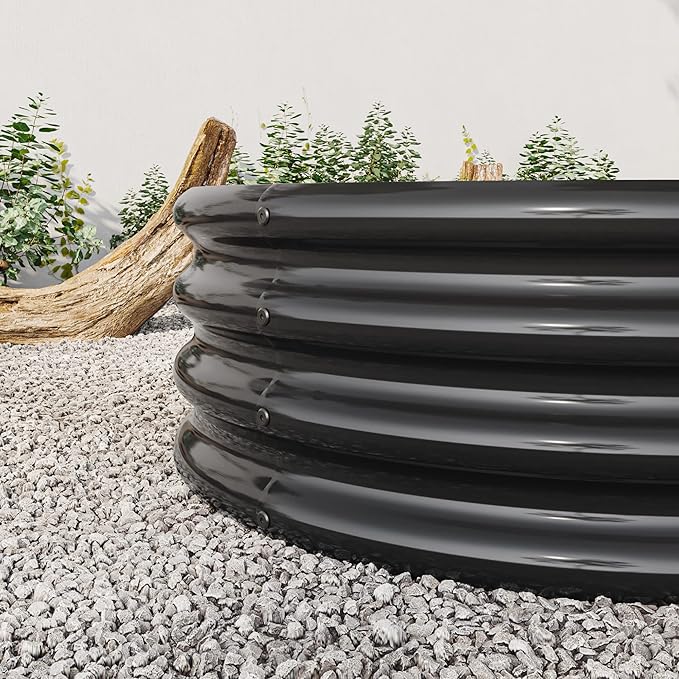 Oval Outdoor Raised Garden Bed Large Metal Planter for Vegetables Plants Flowers - Black