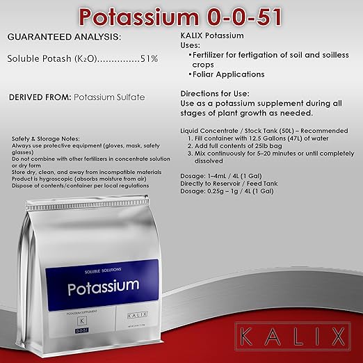 KALIX Potassium 0-0-51 Soluble Fertilizer | High Potash Plant Food for Bloom Phase Potassium Sulfate for Plants Hydroponics &amp Gardening