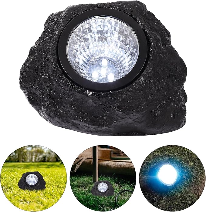 Solar Energy Lawn Spotlights 2pcs Waterproof Stone-Shaped Outdoor LED Flood Lights with 3 LEDs Solar Powered Garden Landscape Lighting for Patio and Yard