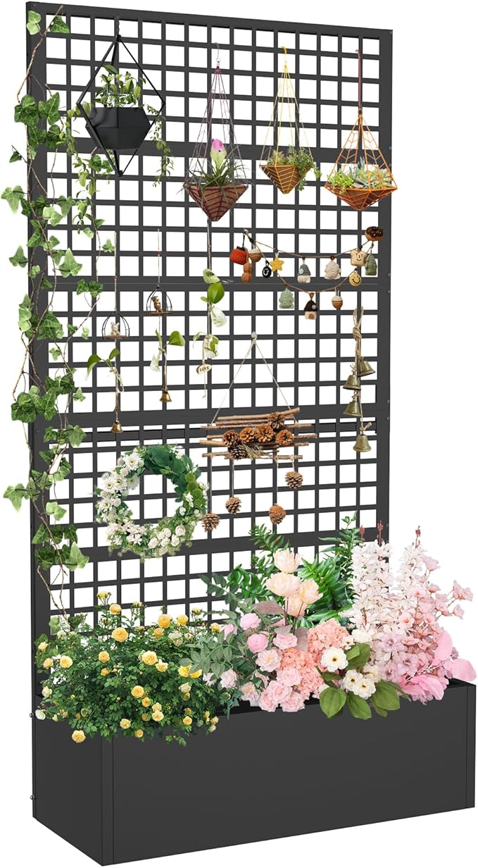 Metal Planter Box with Trellis 36 L x 16 W x 72 H Raised Garden Bed with Privacy Screen Privacy Planters for Climbing Plants Flowers Vegetables Fruits