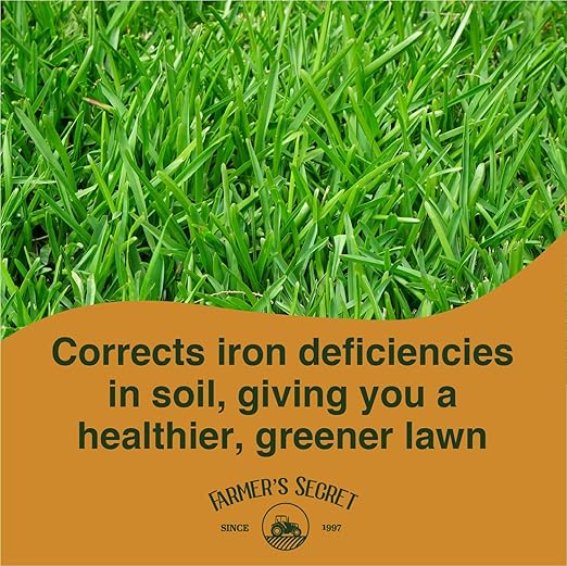 Farmer’s Secret Liquid Iron for Lawns and Gardens - Chelated Liquid Iron Supplement - for use on All Types of Grass Plants and Trees - Covers 32K Square Feet (128oz)