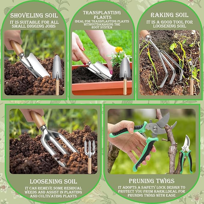 Gardening Tools Set 11 Piece Garden Hand Tools Garden Tools Set with Rust-ProofFashion and Durable Garden Tools Organizer Handbag Perfect Gardening Gifts for Mothers Day &amp Outdoor (Purple)