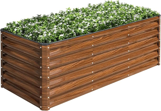 SnugNiture 6x2x2FT Galvanized Raised Garden Bed Kit Metal Planter Box for Planting Plants Vegetables Brown
