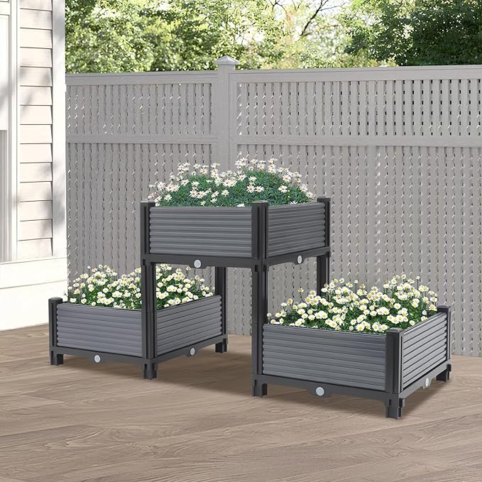 Plastic Raised Garden Bed Outdoor Raised Bed Planter Elevated Planter Garden Box for Vegetable/Flower/Herb Raised Planter Box for Balcony and Patio Gardening