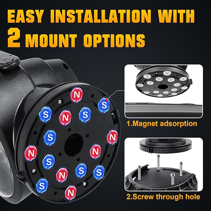 AUXTINGS 360 Degree LED Spotlight Search Light LED Rotating Remote Control Work Light with Magnetic Base for SUV Boat Home Security Protection Emergency Lighting Farm Field Garden
