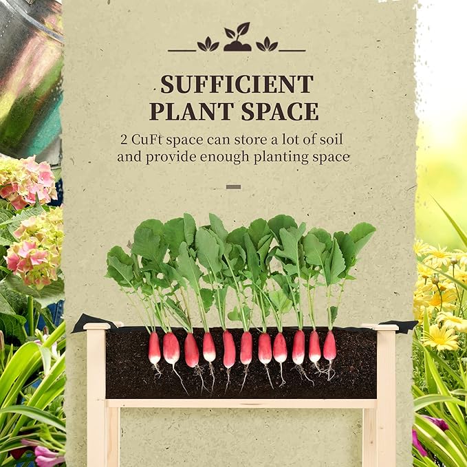 Raised Garden Bed with Legs 34 x 18 x 30 Elevated Wooden Planter Box Self Draining with Bed Liner for Vegetables Herbs and Flowers Backyard Patio Balcony Use Natural