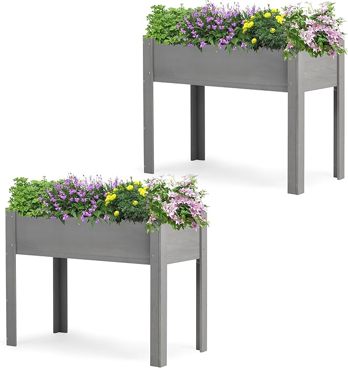 Raised Garden Bed with Legs 40x20x31'' Solid Wood Elevated Planter Box for Outdoor Backyard Patio