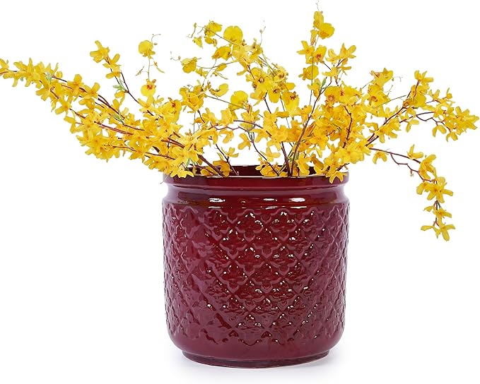 Handmade Ceramic Planter Set of 3 15129 Inch Diameter Diamond Pattern for Orchids Indoor Plants Windowsill Bookshelf Use Breathable Clay