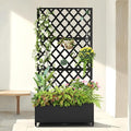 Metal Raised Garden Bed with Diamond Lattice Trellis Outdoor Planter Box for Climbing Plants Vegetables Vines Galvanized Garden Box with Drainage Holes and Wheels Black (35.4L x 16.7W x 73.2H)