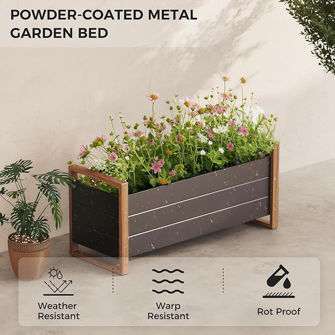Grand patio Metal Raised Garden Bed Outdoor Raised Planter Box with Woodgrain Finish Elevated Planter Box