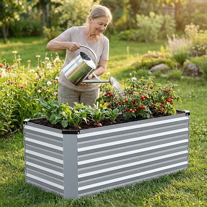 INNO STAGE 4x2x2ft Galvanized Raised Garden Bed Raised Garden Bed Kit-Metal Planter Box Outdoor Planting for Vegetables Fruits Herbs Flowers Silver