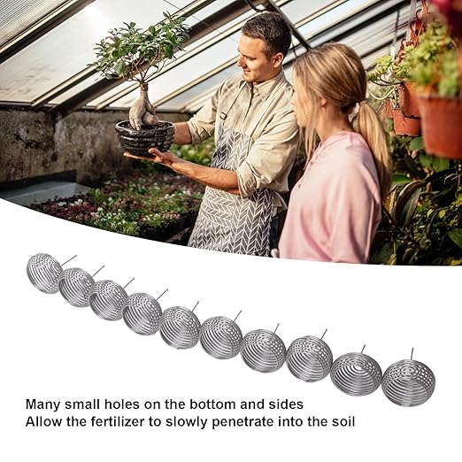 FLEXMAN 100Pcs Bonsai Fertilizer Basket Spherical Nutrition Box Tools Stainless Steel Automatic Planting Fertilizers Baskets for Home Garden Patio Farm