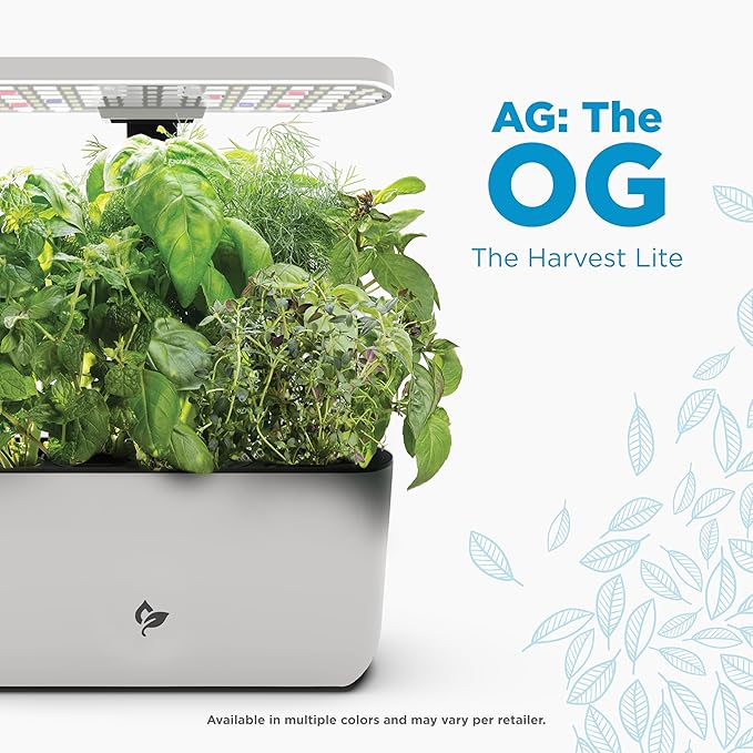 AeroGarden Harvest Lite in Cream Soil-Free Indoor Hydroponic Garden with LED Grow Light for Year-Round Gardening of up to 6 Herbs and Vegetables