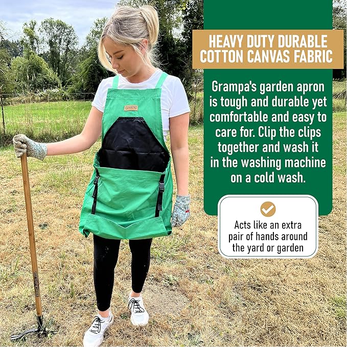 Grampa's Garden Apron - Cross Back Gardening Apron With Pockets For Women &amp Men | Harvest Apron with Large Kangaroo Pouch
