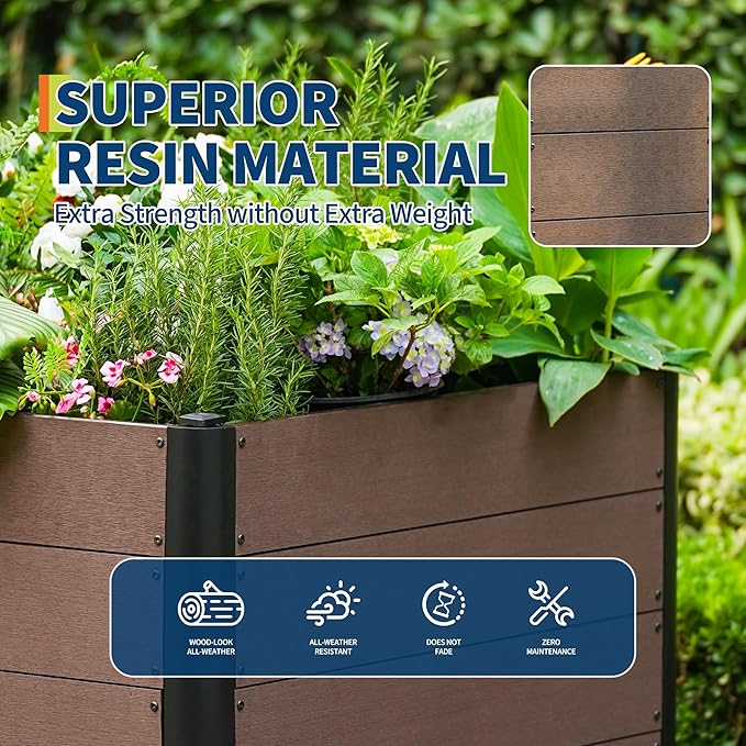 Wood Look Elevated Garden Bed for Patio Deep Root Planter Box with Durable Composite Material Space-Saving Outdoor Garden for Vegetables &amp Herbs Easy Assembly48 x 25x 29Without Bottom