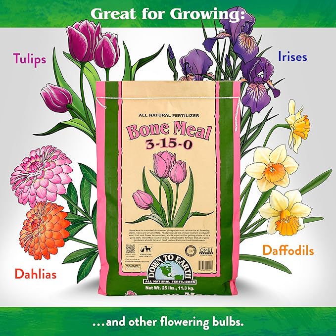 Down To Earth All Natural Fertilizers Organic Bone Meal - High Phosphorus Plant Food for Buds Bulbs Blooms Flowers 3-15-0 25 lb