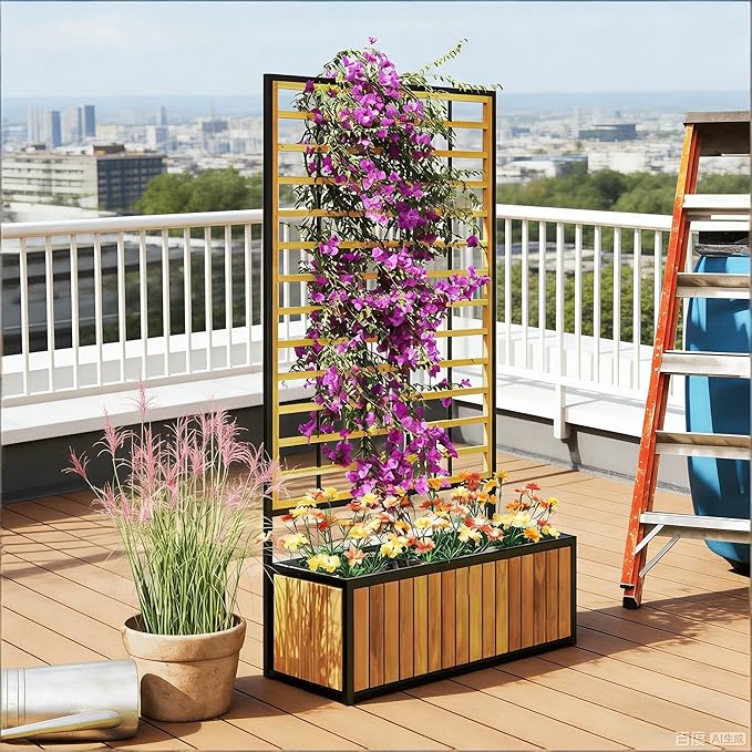 Wooden Raised Garden Bed with Trellis