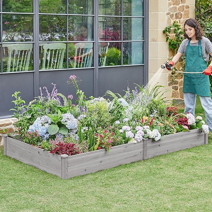 Yaheetech 8×4ft Wooden Horticulture Raised Garden Bed Divisible Elevated Planting Planter Box for Flowers/Vegetables/Herbs in Backyard/Patio Outdoor 93 x 48 x 10in Gray