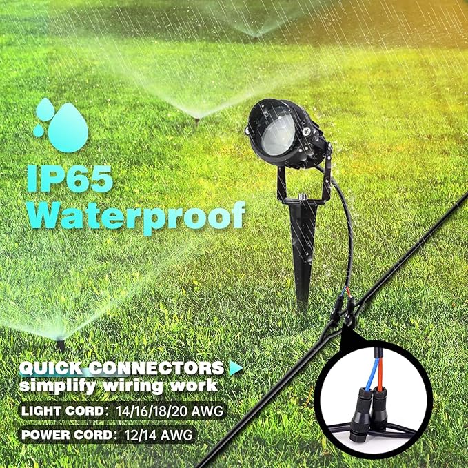 Low Voltage Landscape Lights Outdoor LED Landscape Lighting with Connectors 5W 500LM Focusing Lens Spotlights24V AC/DC 3000K Warm White Waterproof IP65 Pathway Garden Yard Lights 6PACK